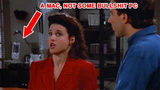 A screenshot from the Seinfeld season four episode “The Implant,” gently annotated